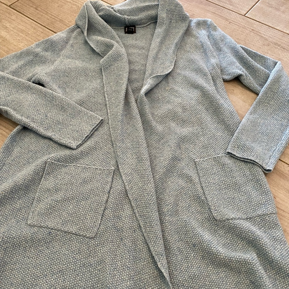 Eileen Fisher Light Blue Long Hooded Cardigan | Size L